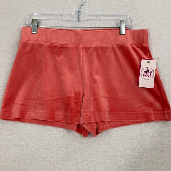 New Juicy Couture Coral Velvet Velour Stretch Pull-on Beaded Shorts Large - Picture 2 of 11